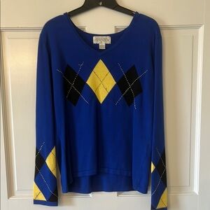 Annie Blue Sweater with Argyle Pattern and Long Sleeves
